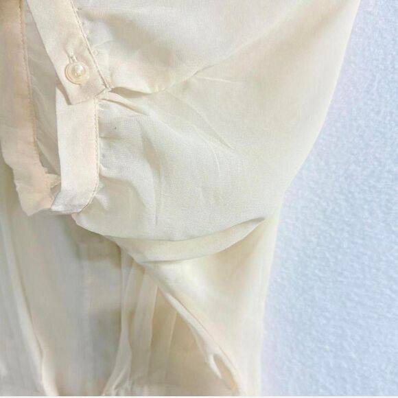 Forever 21 Women's Cream 90s Chiffon Batwing Sleeve Top V-Neck Peasant Blouse S - Picture 4 of 5